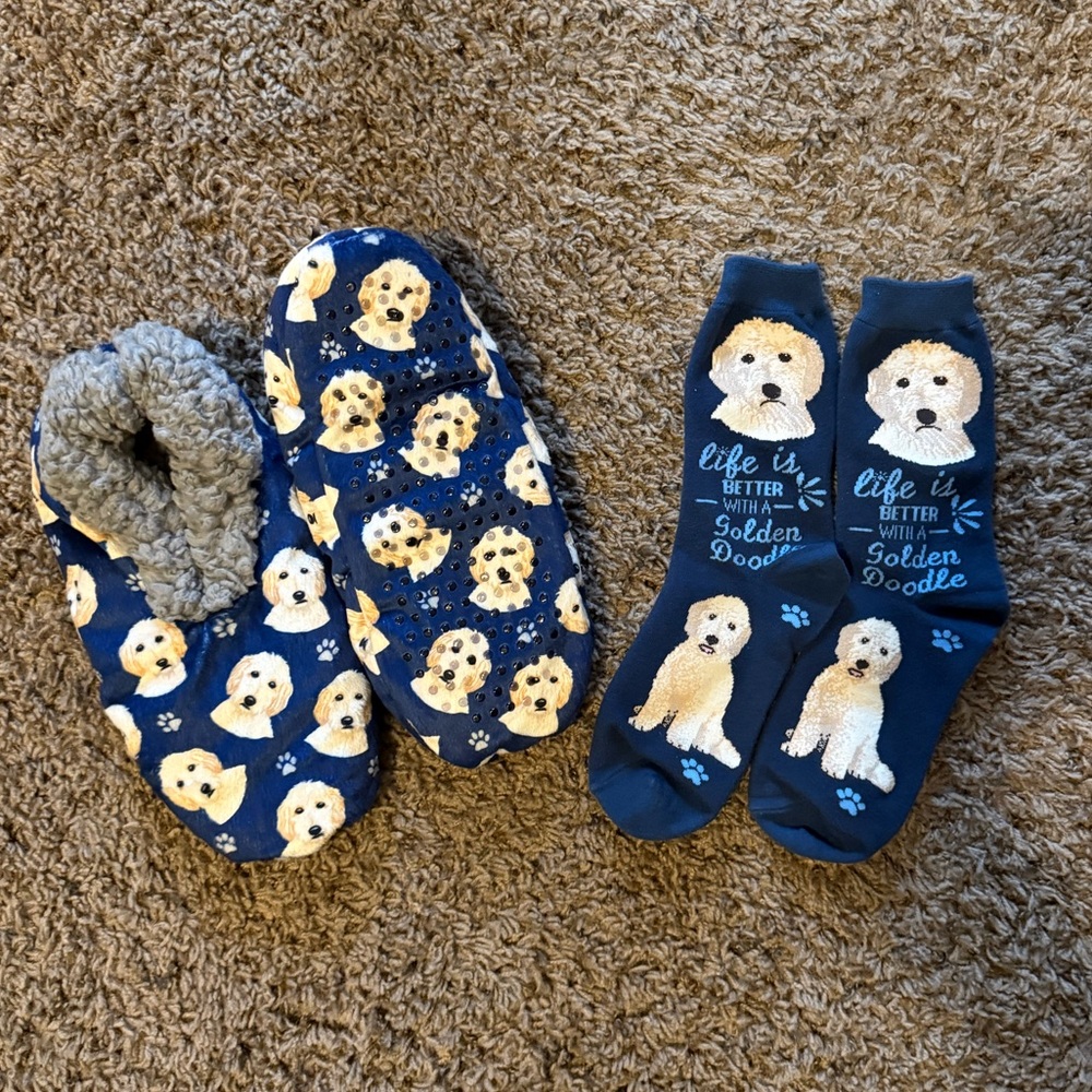 Goldendoodle Print Slippers and Socks Set